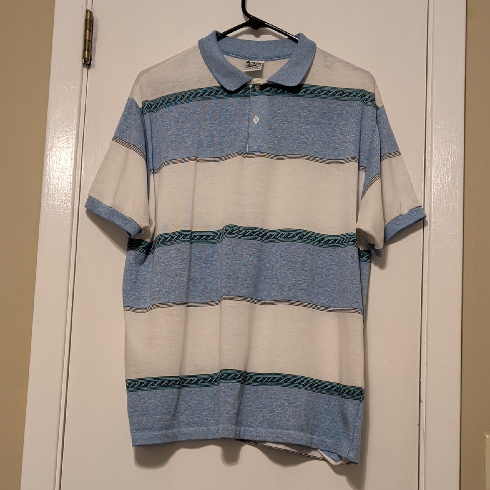 Le Tigre Blue and White Polo Shirt with Green Accents